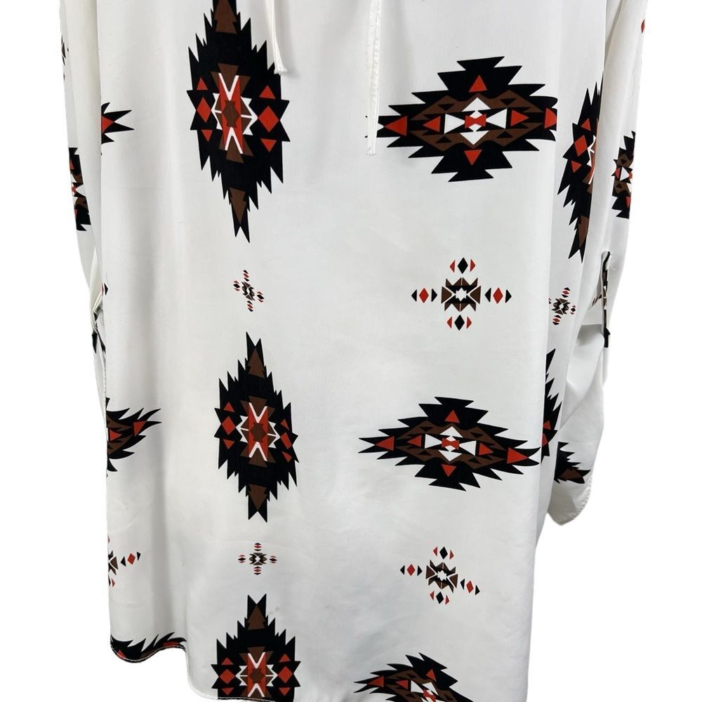 Daytrip Aztec Western Print Long Sleeve Lightweight Blouse XL White Black - Picture 5 of 10